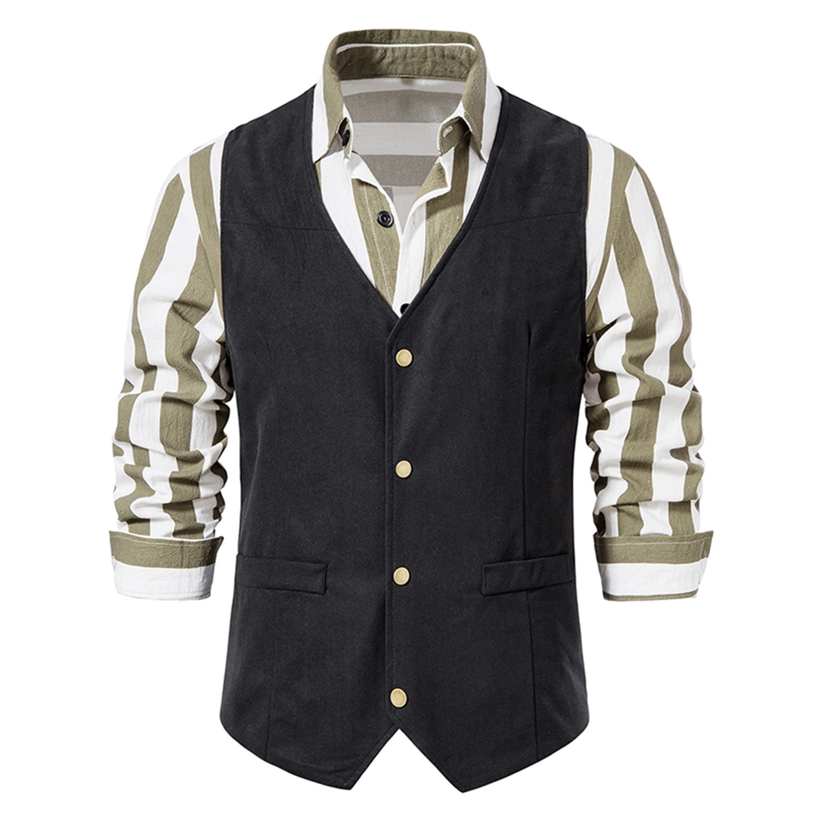 VSSSJ Men's Basic Vest with Pocket Regular Fit Cowboy Style V-Neck  Sleeveless Solid Color Button Down Jackets Fashion Retro Wedding Party  Jacket Black ...