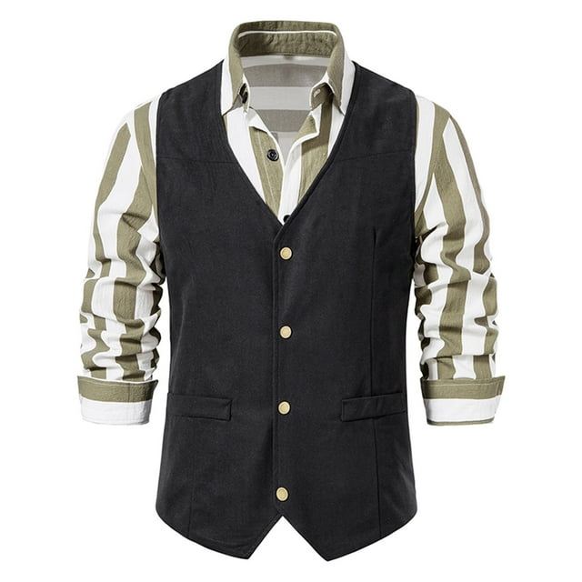 EGNMCR Tank Tops Men Men Solid Fashion Retro Have Pockets Single Breasted Vest Tops Blouse