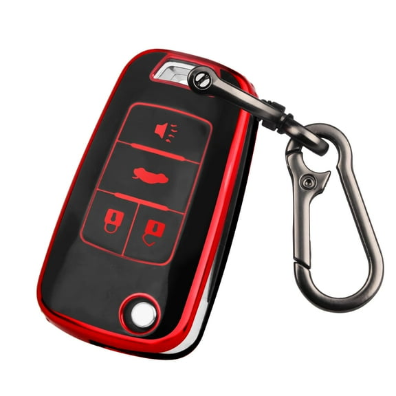 Shock Resistant Soft TPU Key Fob Cover with Keychain for 2010 2011 2012 2013 2014 2015 2016 2017 2018 2019 Chevy Equinox Malibu Impala Cruze Sonic Camaro 4 Button Smart Remote Protector