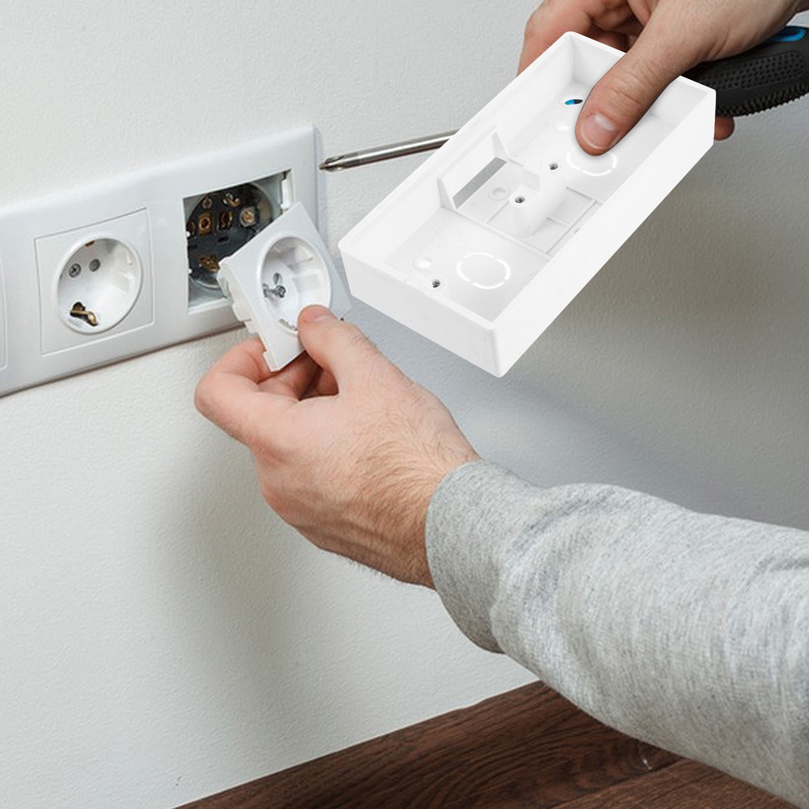 FOMIYES Durable PVC Wall Mounted Outlet Box, White, Standard Size, Surface Mount, Multiple Outlets, 10Pcs