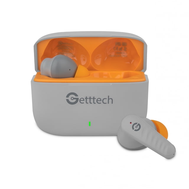 Audifonos in-ear Getttech GUE-T8PBL-GO Bluetooth USB C Microfono dual, tecnologia ENC, cancelación de ruido, Sonido Hi-Fi, Control tactil, Carga rápida, almohadillas 3 tamaños, Gris con anaranjado