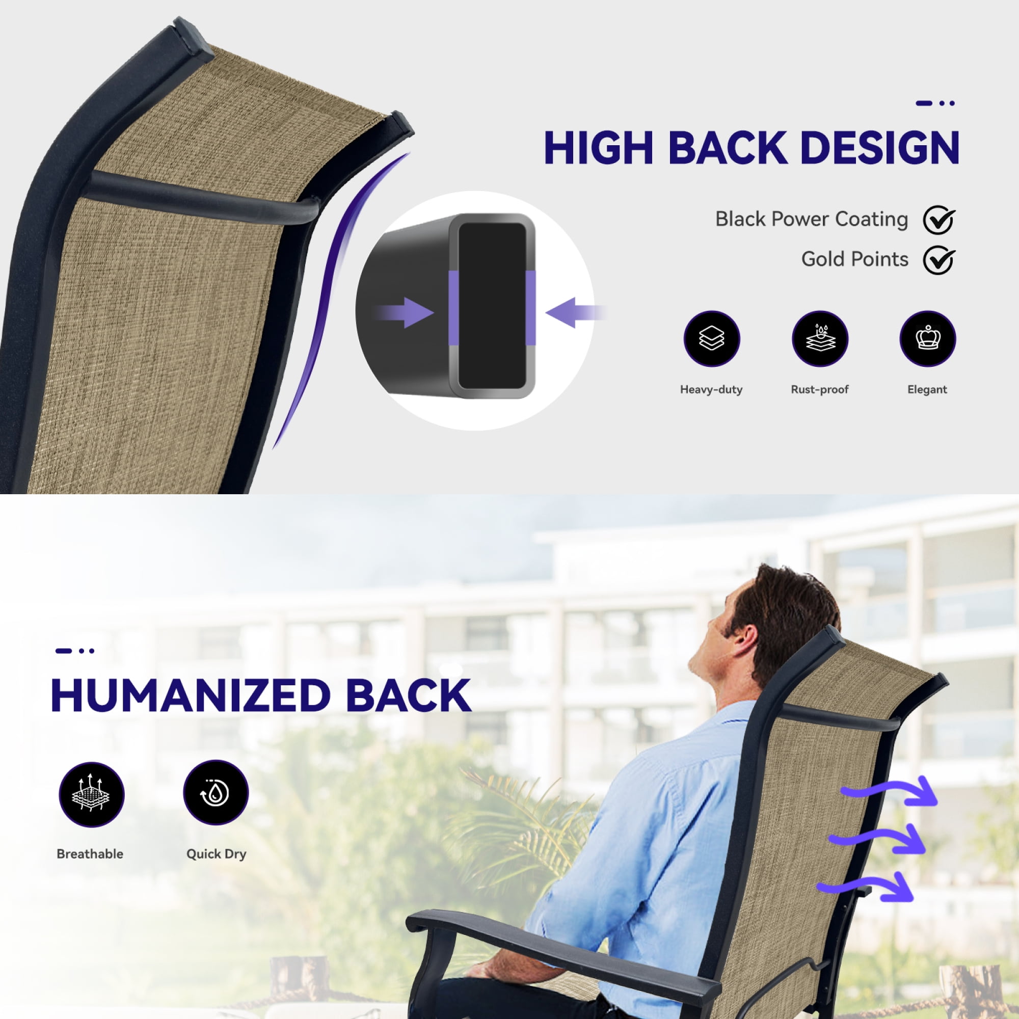 Patio Swivel Chairs Set of 2,Outdoor Dining Chairs with All Weather Breathable Textilene Fabric,Outdoor Swivel Chairs with High Back for Lawn Garden Backyard Deck,Black+Brown