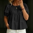 thumbnail image 3 of LEKWK Babydoll Tops for Women Puff Short Sleeve Cute Peplum Tops Pleated Casual Loose Fit Flowy Blouses Summer Beach Vacation Going Out Outfits, 3 of 3