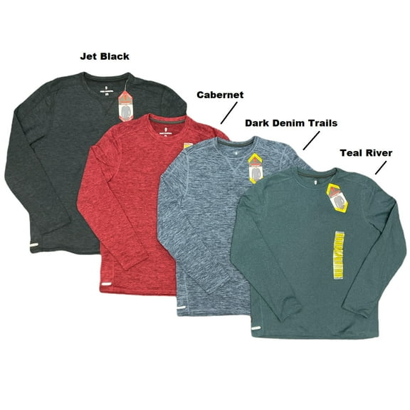 Free Country Men's Brushed Soft Melange Crew Neck Long Sleeve Active Shirt (Jet Black, L)