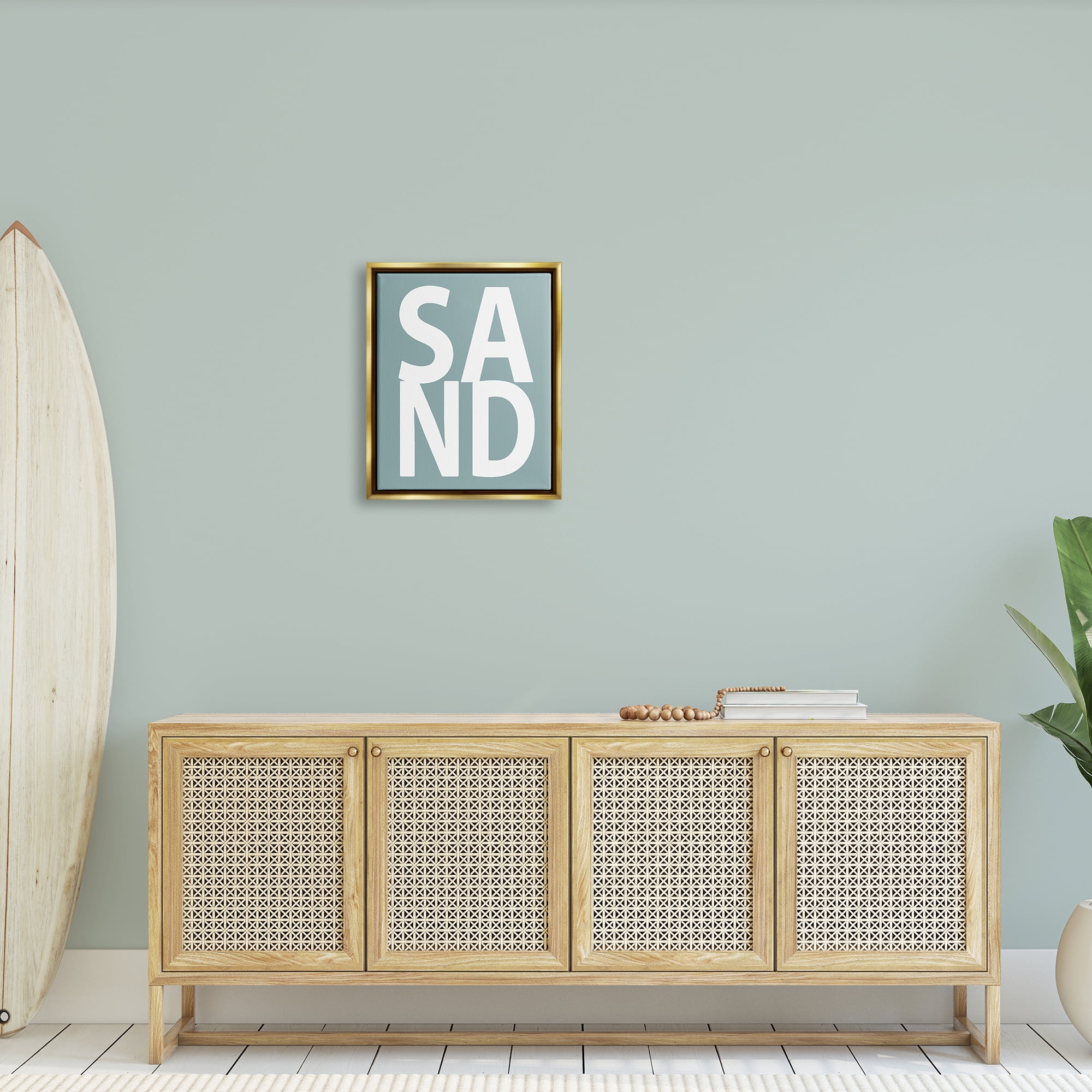Stupell Sand Phrase Summertime Beach Landscape Painting Gold Floater Framed Art Print Wall Art