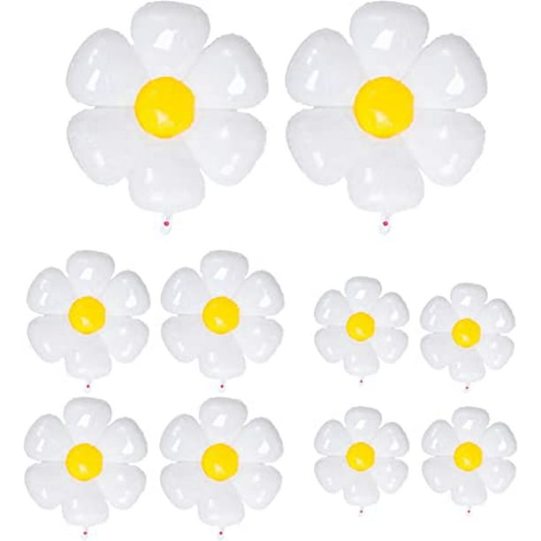 Paquete de 10 globos de margaritas, globos de flores blancas, globos de aluminio, bonitos accesorios para decoración de fotos, fiesta de cumpleaños, boda, ducha (3 tamaños)