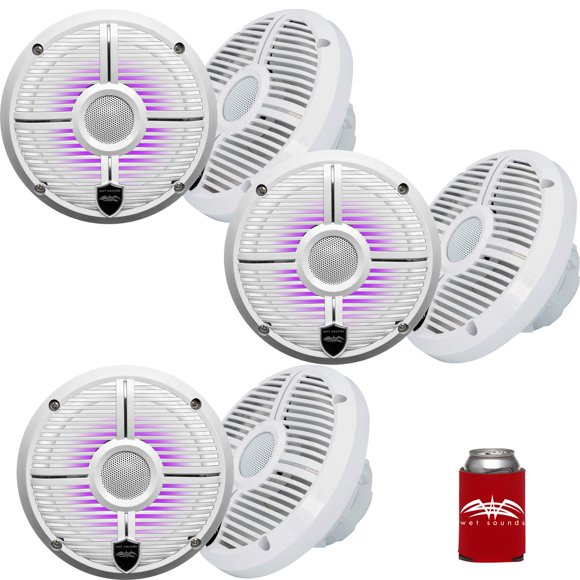 Sons Humides - Trois Paires de 6 Haut-Parleurs Coaxials RGB LED Recon XW-W 6.5 Pouces 60 Watts RMS avec Grilles Blanches XW