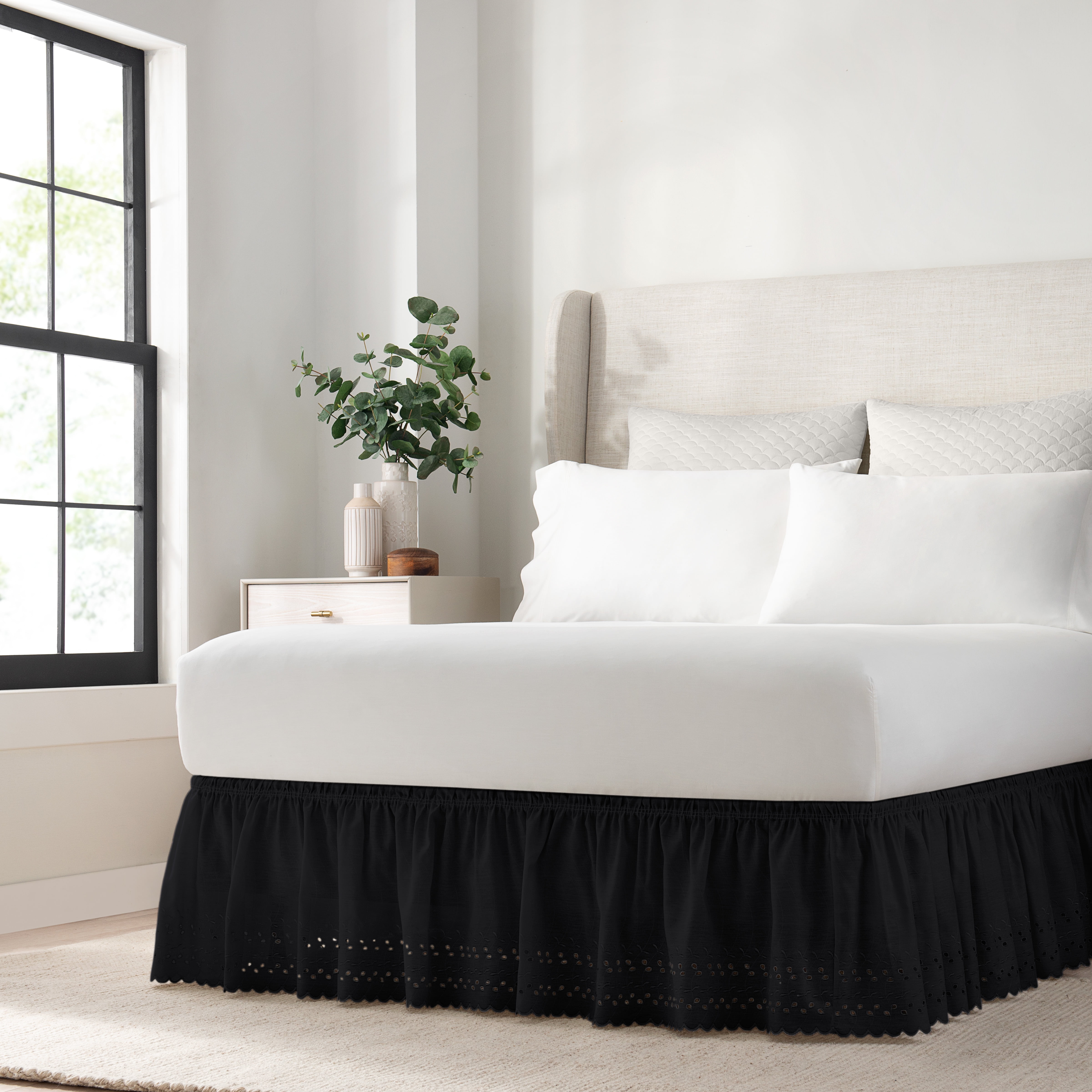 Easyfit Wrap Around Eyelet Ruffled Bed Skirt Com Easyfit Wrap Around Eyelet Ruffled Bed, Dark Grey Twin Bed Skirt