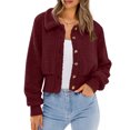 thumbnail image 2 of Herrnalise Jackets For Women Fashion Long Sleeve Soild Warm Outwear Short Coats Casual Tops Shackets For Women 2023 fall Wine,S, 2 of 9
