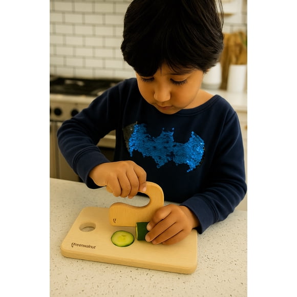 Greenwalnut Kids Wooden Knife & Cutting Board | Safe Knife For Children | Wooden Cutter For Children ( Knife + Cutting Board)