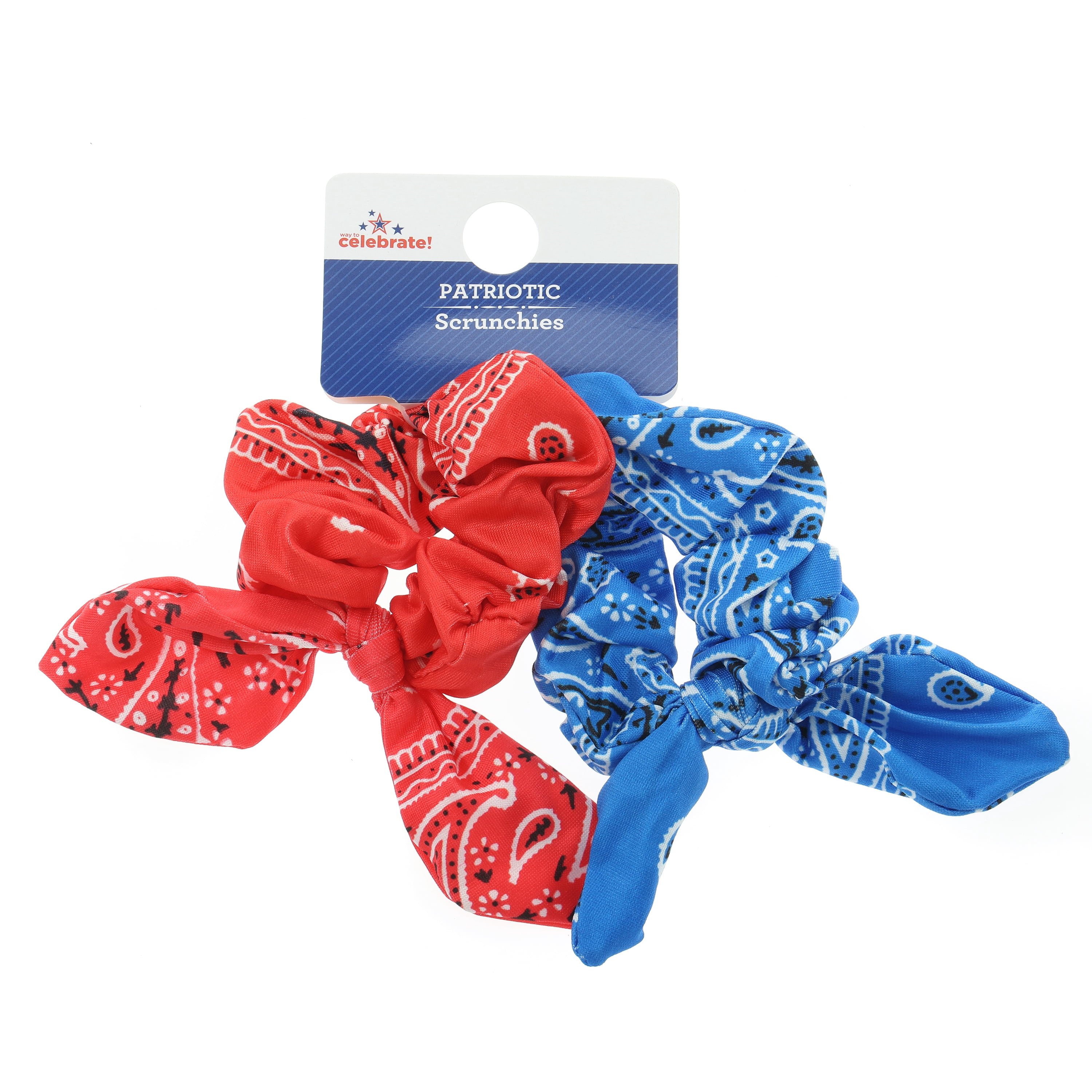 Way to Celebrate Americana Bandana Print Scrunchies, Red and Blue, 2 Pieces