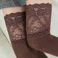 thumbnail image 3 of Cyglowse Large Lace Knee High Socks High Thigh Socks Lace Top Cotton Long Stockings Over the Knee Leggings Coffee, 3 of 3