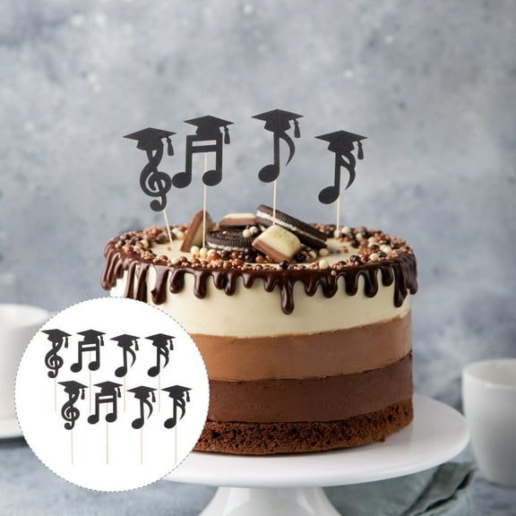 LEORX 24Pcs Grad Cupcake Toppers Wood Black Graduation Cake Decorations for Celebration Events