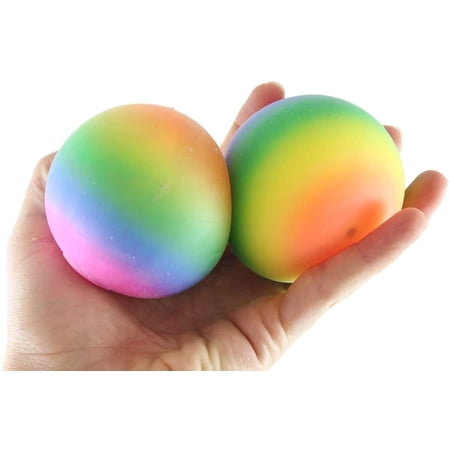 Set of 2 - 2.5" Rainbow Doh Filled Stress Ball - Glob Balls Stretchy Squishy Squeeze Stress Balls - Cream Doh Filled Sensory, Fidget Toy- Gooey Squish OT