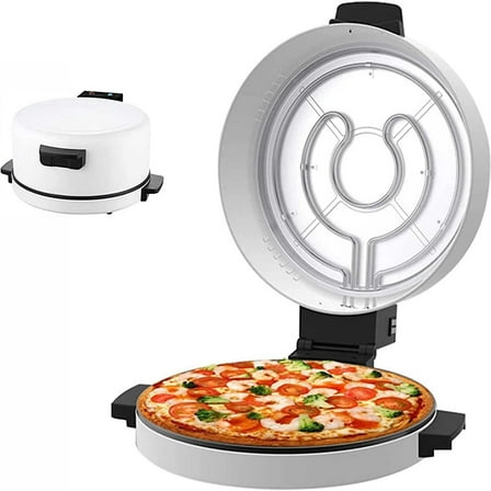 Electric Double-Sided Nonstick Boiler Pizza Maker, Pizza Oven, Power Ready and Indicator Lights, Perfect for Pizzas, Pancake, Nachos, Fajitas, Omelettes, White