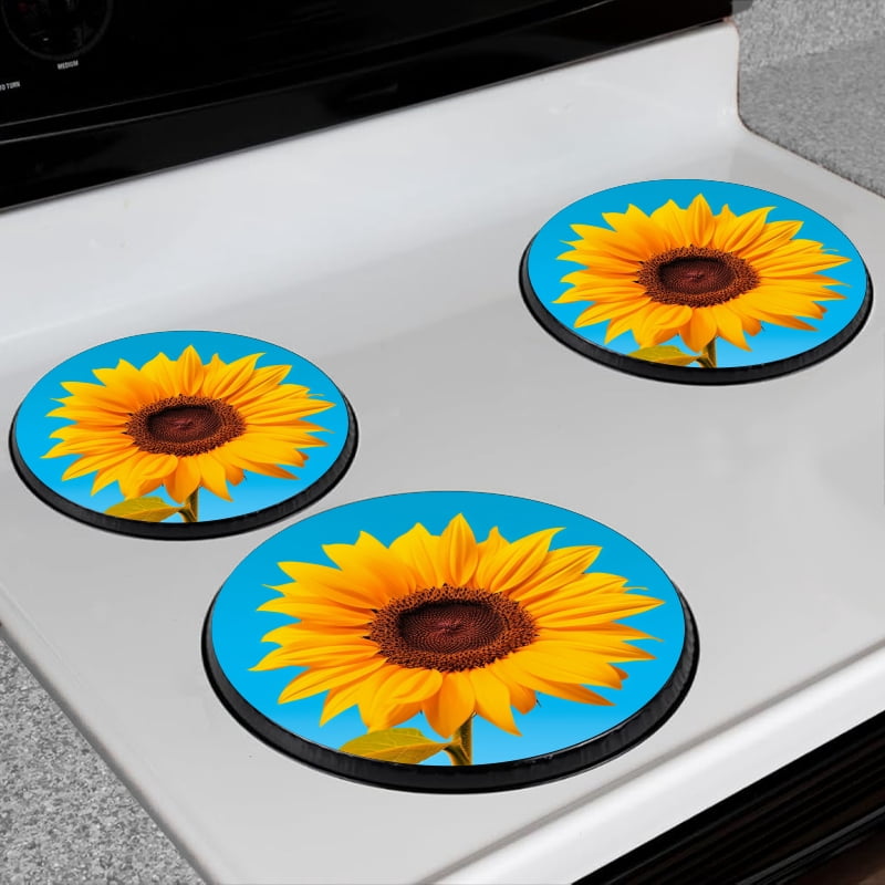 Bahomeck Electric Stove Burner Covers Set Of 4,Vibrant Sunflower Against The Clear Blue Sky Metal Gas Stove Burner Covers,Protecting Gas Stoves,8 Inch And 10 Inch