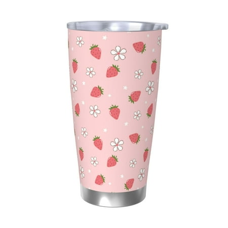 

Uemuo Floral Strawberr Print Travel Coffee Mug 20oz Double-walled Car Cup Stainless Steel Insulated Tumbler Leak-proof Travel Cup Reusable Straw Car Cup-Without Straw