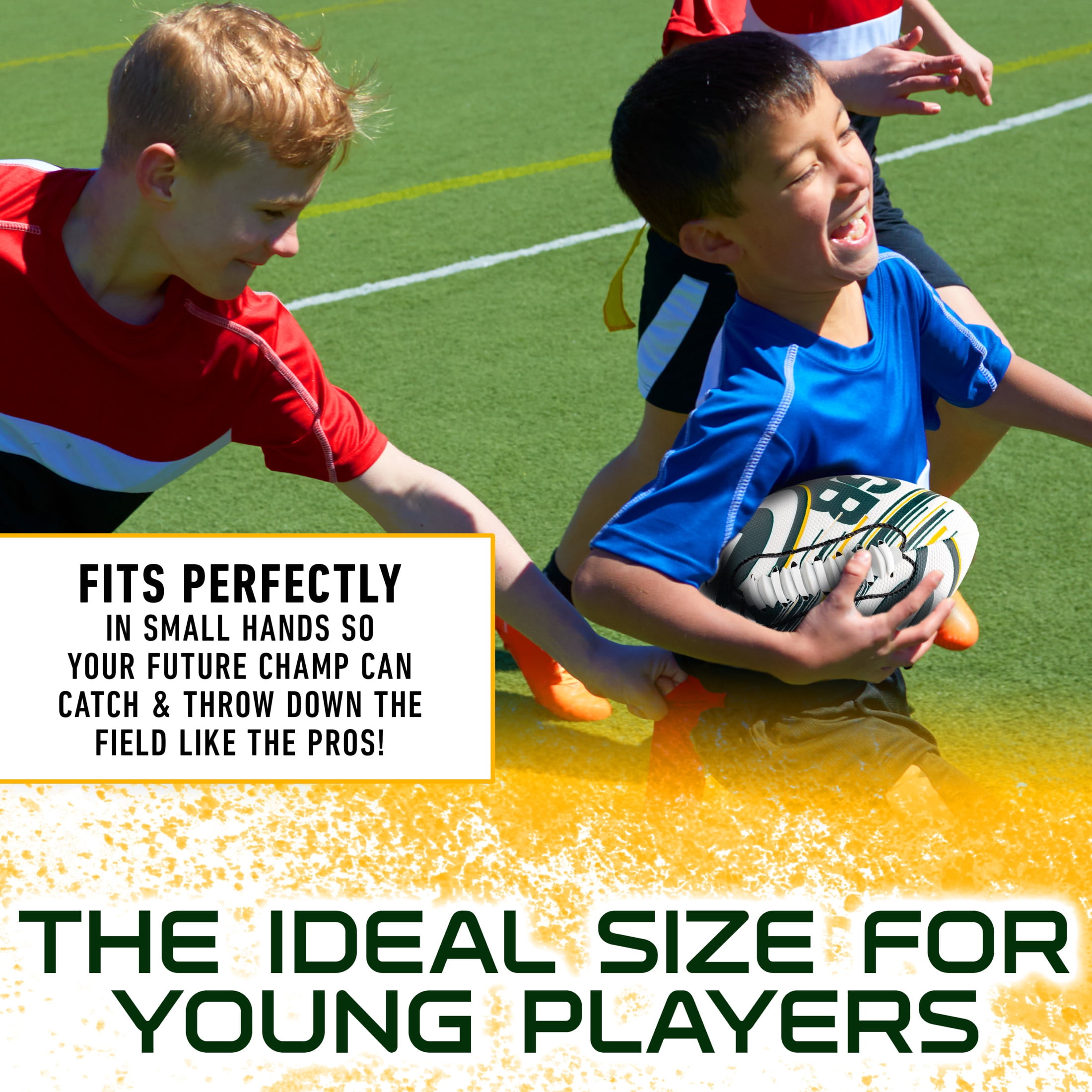 NFL Green Bay Packers Football - Youth Mini Football - 8.5" Football- SPACELACE Easy Grip Texture- Perfect for Kids !
