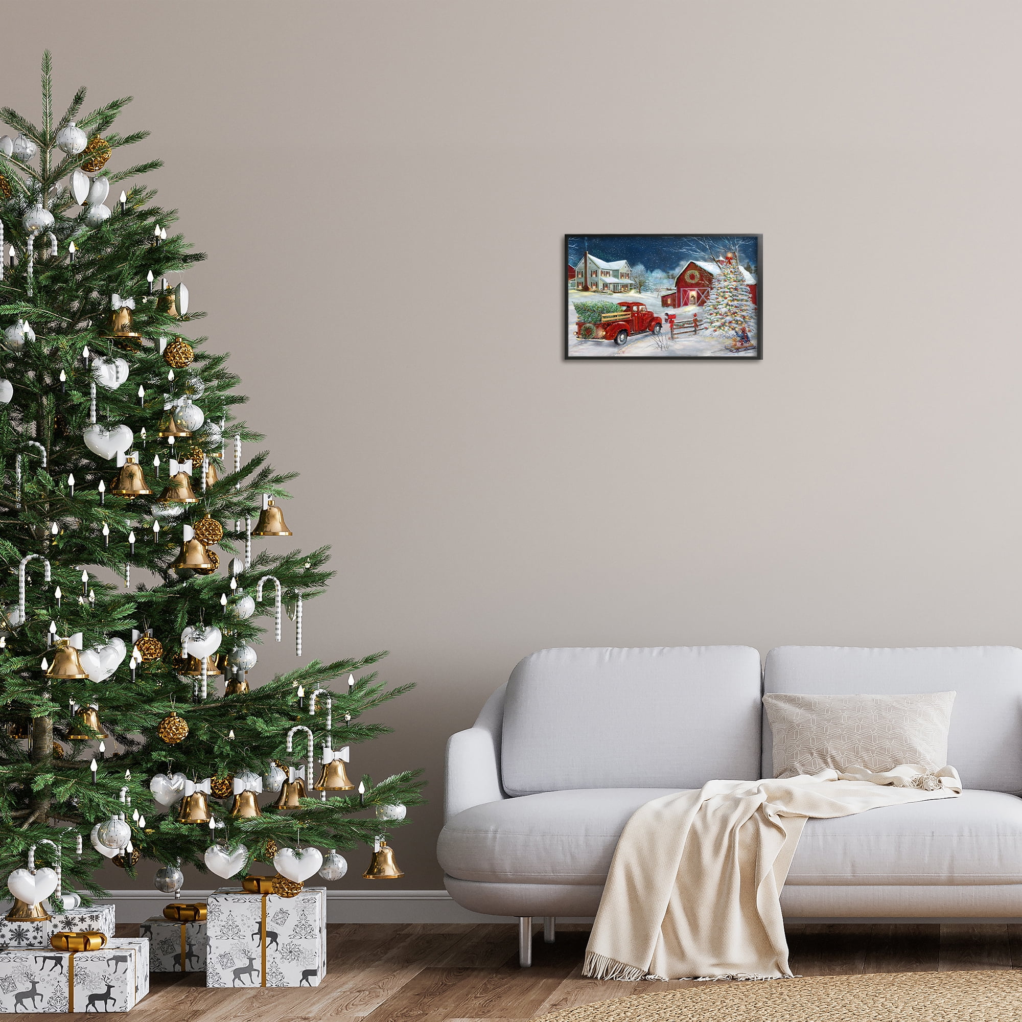 Stupell Industries Snowy Winter Farmhouse Holiday Painting Black Framed Art Prints Wall Art, 18 x 12