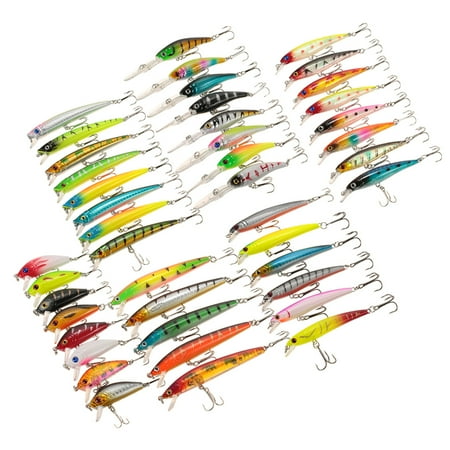 43pcs Assorted Size Minnow Fly Fishing Lures Pencil Popper Crankbaits Carp Fishing Wobbler Suspending Artificial Hard Baits Kit Fishing Accessories Swimbait