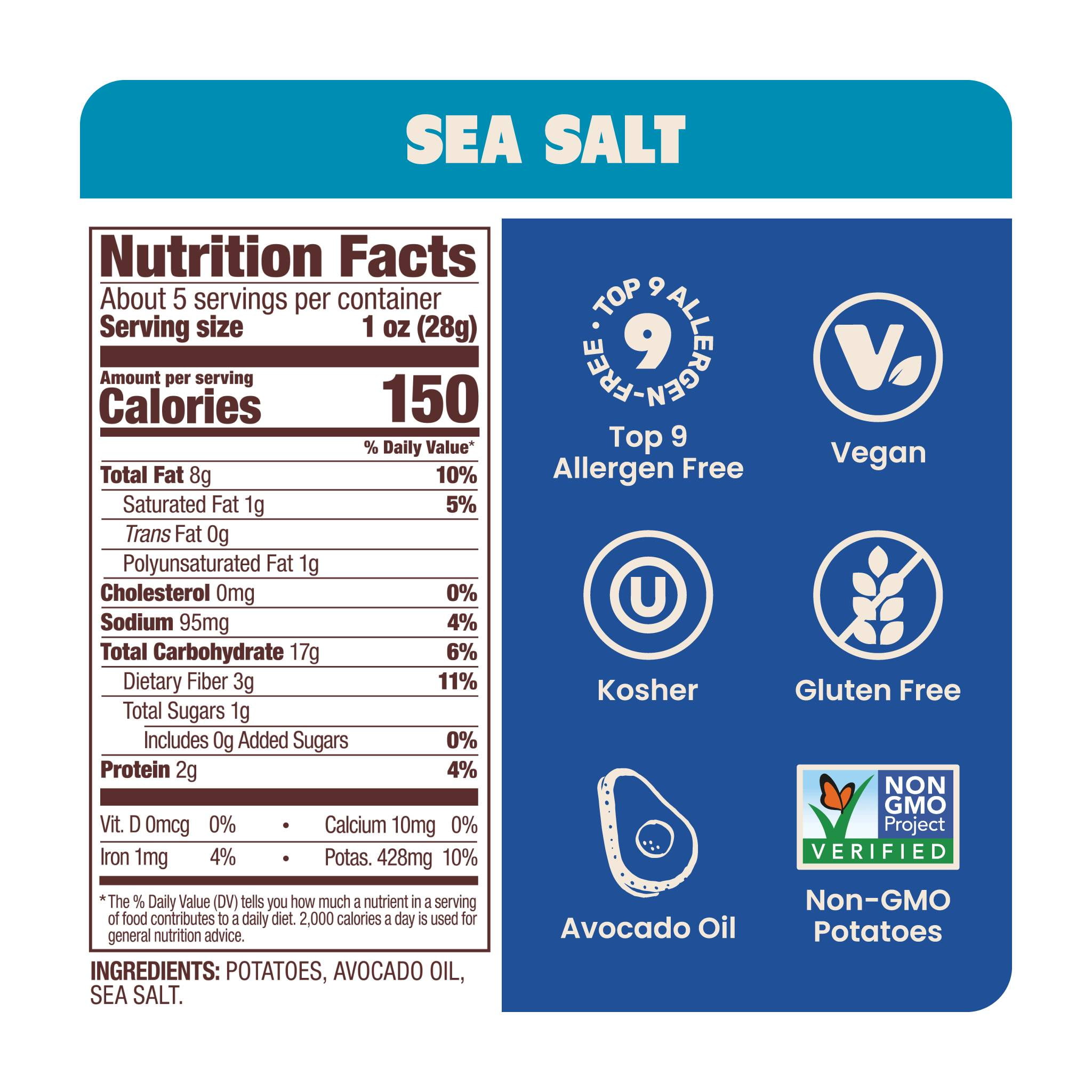 (3 pack) Jackson’s Classic Potato Kettle Chips with Sea Salt, Avocado Oil, Free of Top 9 Allergens, 5 oz