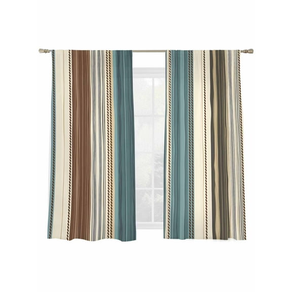 Teal Boho Stripes Sheer Curtains 63 Inch Length 2 Panels Set, Semi Transparent Voile Rod Pocket Curtains for Living Dining Room Bedroom Drapes Modern Bohemia Brown Beige Texture