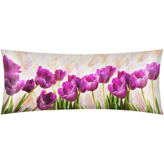 Body Pillow Cover 54x21 inches Hope Flowers Tulips Satin Pillow Case Cover with Zipper Soft Breathable Long Pillowcase for Hair and Skin