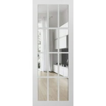 Slab Barn Door Panel Clear Glass 12 lites | Felicia 3355 Matte White | Sturdy Finished Doors | Pocket Closet Sliding -36" x 84"