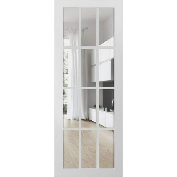 Slab Barn Door Panel Clear Glass 12 lites | Felicia 3355 Matte White | Sturdy Finished Doors | Pocket Closet Sliding -36" x 84"