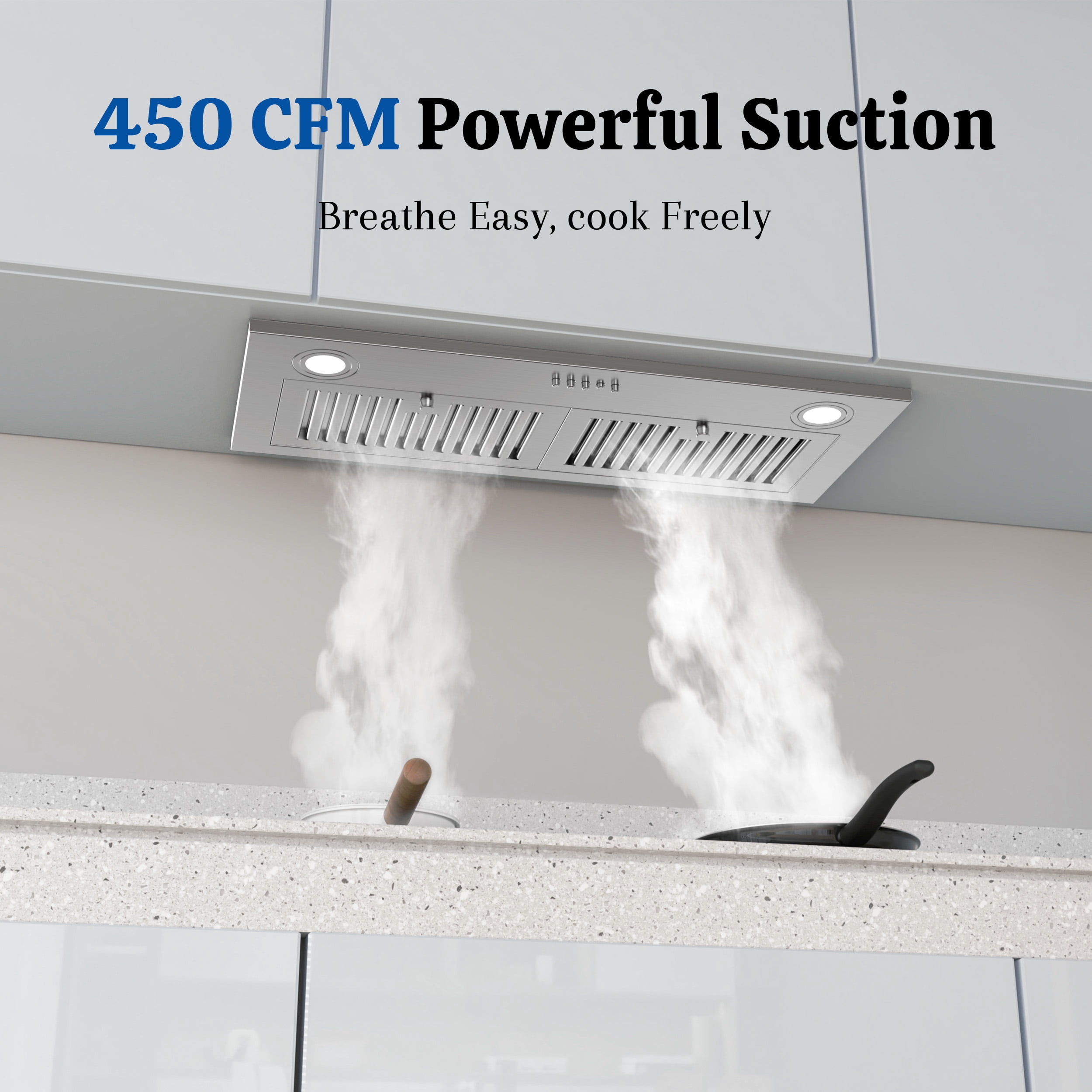 FIREGAS Range Hood 30 inch, Built-in Kitchen Hood with 3 Speed Exhaust Fan, Ducted/Ductless Range Hood, Stainless Steel Range Hoods with Light
