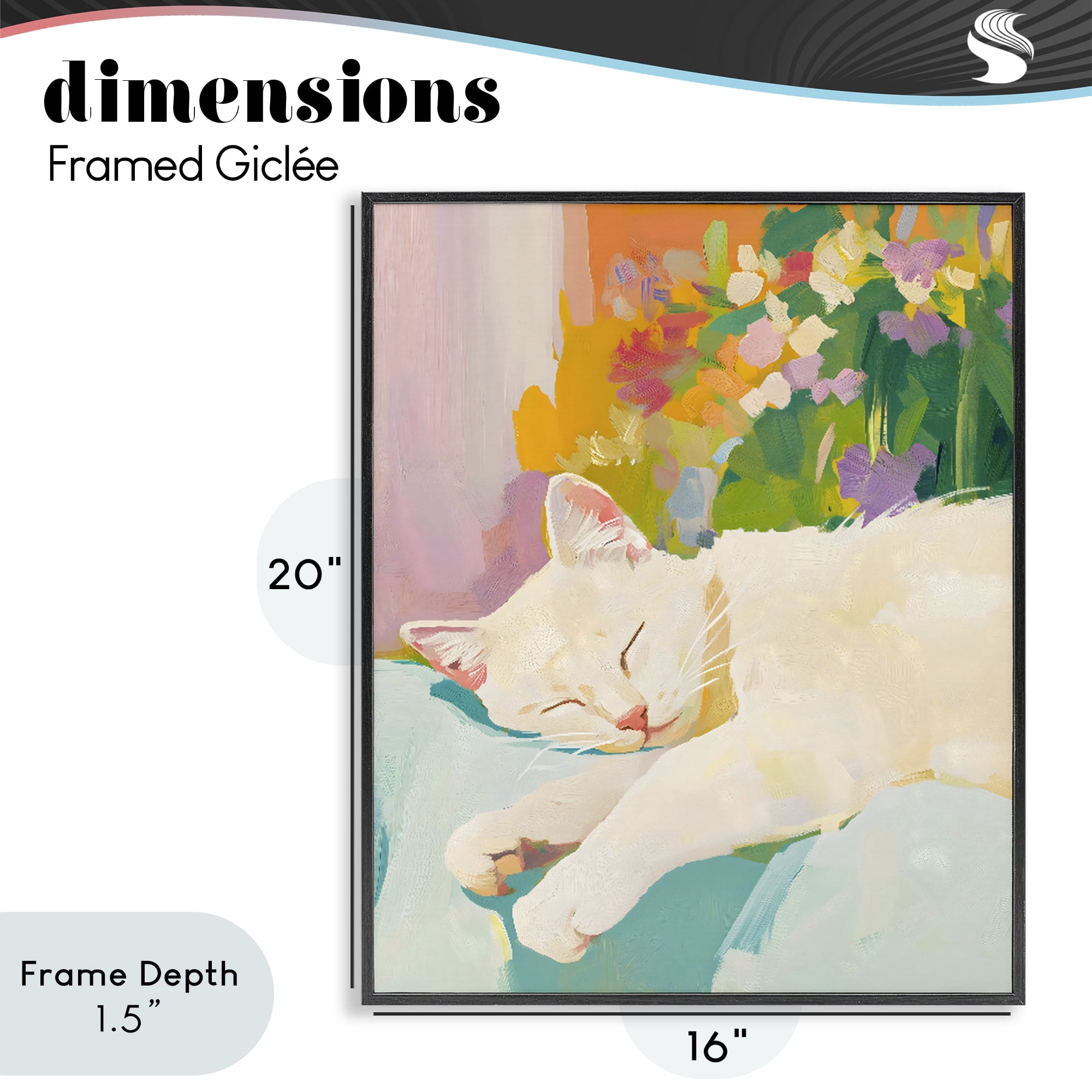 Stupell Industries Sleeping Cat with Flowers Black Framed Giclee Art, design by The Prints Vibe