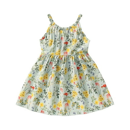 

HIBRO Toddler Baby Kids Girl Dresses Suspenders Daisy Floral Summer Beach Dress Casual Clothes Sleeveless Skirt Sundress Girl Dresses Short Sleeve Dress