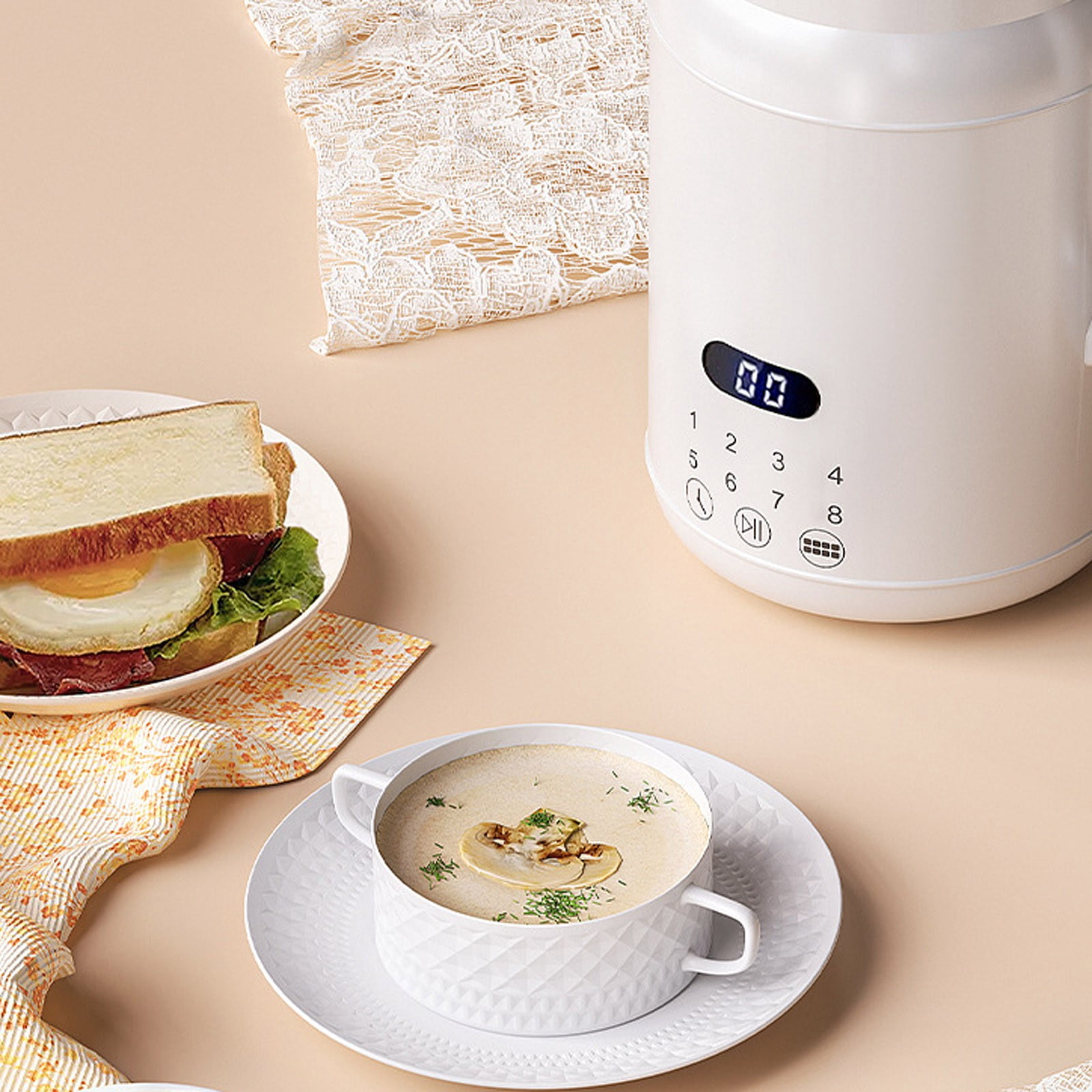 High Performance Food Processor Metal Material Low Noise Easy Clean 0.8L Capacity Powerful Blending for Juice Soy Milk Soups Home Kitchen Daily Use