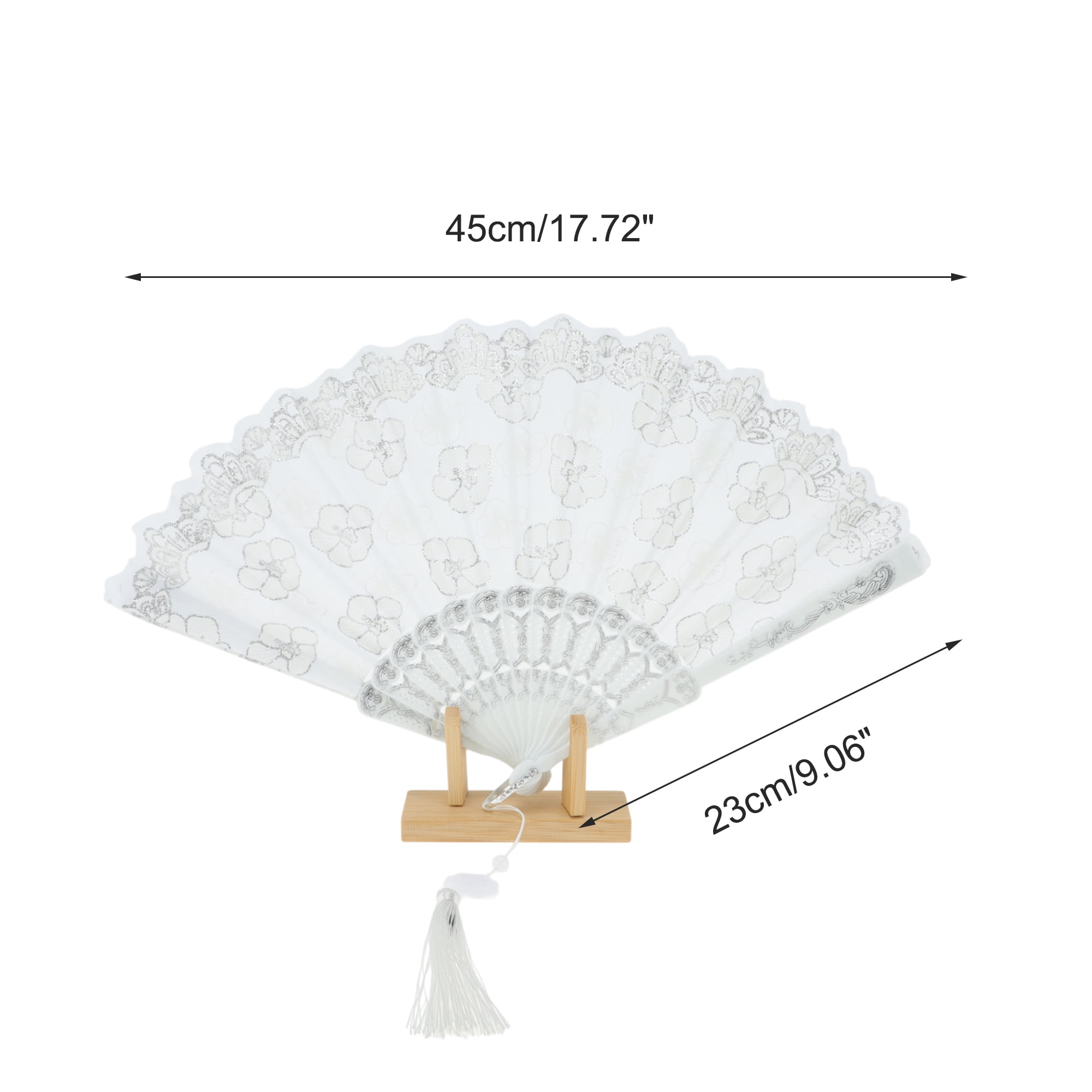 Unique Bargains Elegant Cherry Blossom With Tassel Folding Fan 1 Pc Silver Tone