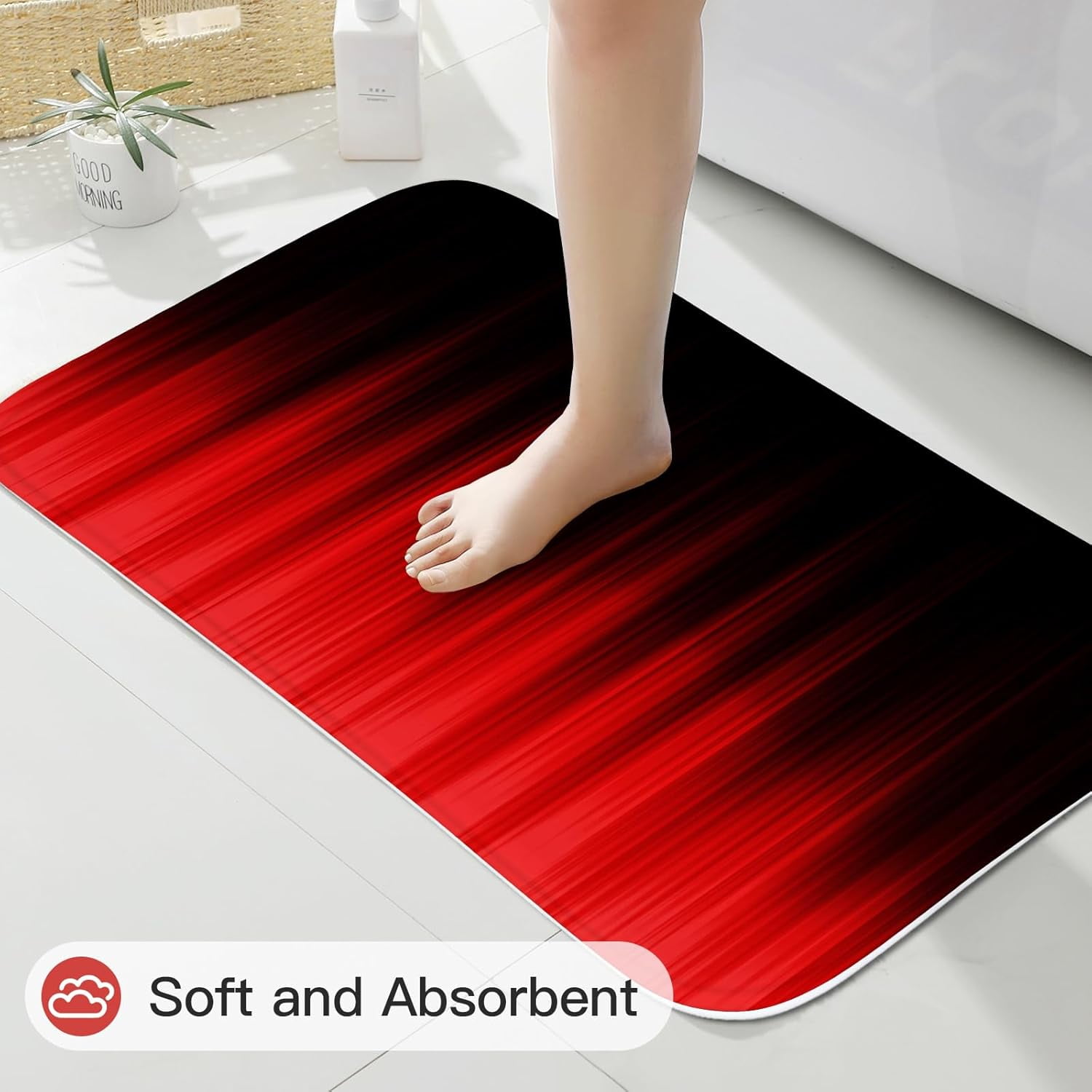 4 Pcs Red and Black Gradient Shower Curtain Set with Rugs and Toilet Lid Cover, Modern Simple Waterproof Fabric Bathroom Set, Ombre Stripe Gothic Abstract Bathroom Decor Set Accessories