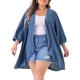 thumbnail image 1 of Cárdigans de mujer plus size GRACE & GRANDEUR con mangas de murciélago 3/4 de poliéster, cárdigan casual 4X azul, 1 of 1