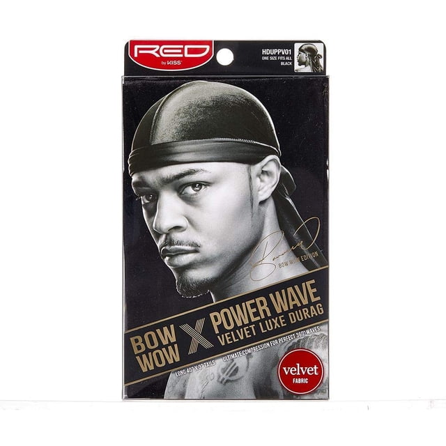 Durag Red de Kiss Bow Wow Power Wave Velvet Luxe (negro)