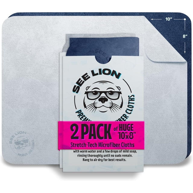 cellhelmet See Lion Swipes | Microfiber Lens Cleaning Cloths \u2013 Ultrasoft, Reusable Wipes for Glasses, Screens, and Lenses (Light Blue/Navy, 2-Pack)