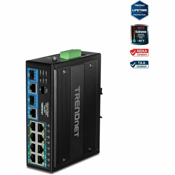 TRENDnet  TI-BG104,10-Port Industrial Gigabit PoE   DIN-Rail Switch