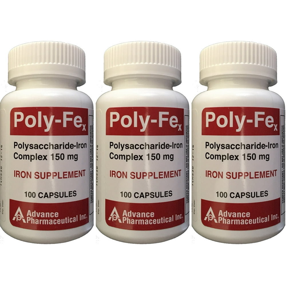 Polysaccharide Iron Complex 150 mg Capsules Iron Supplement 100 Capsules per Bottle PACK of 3
