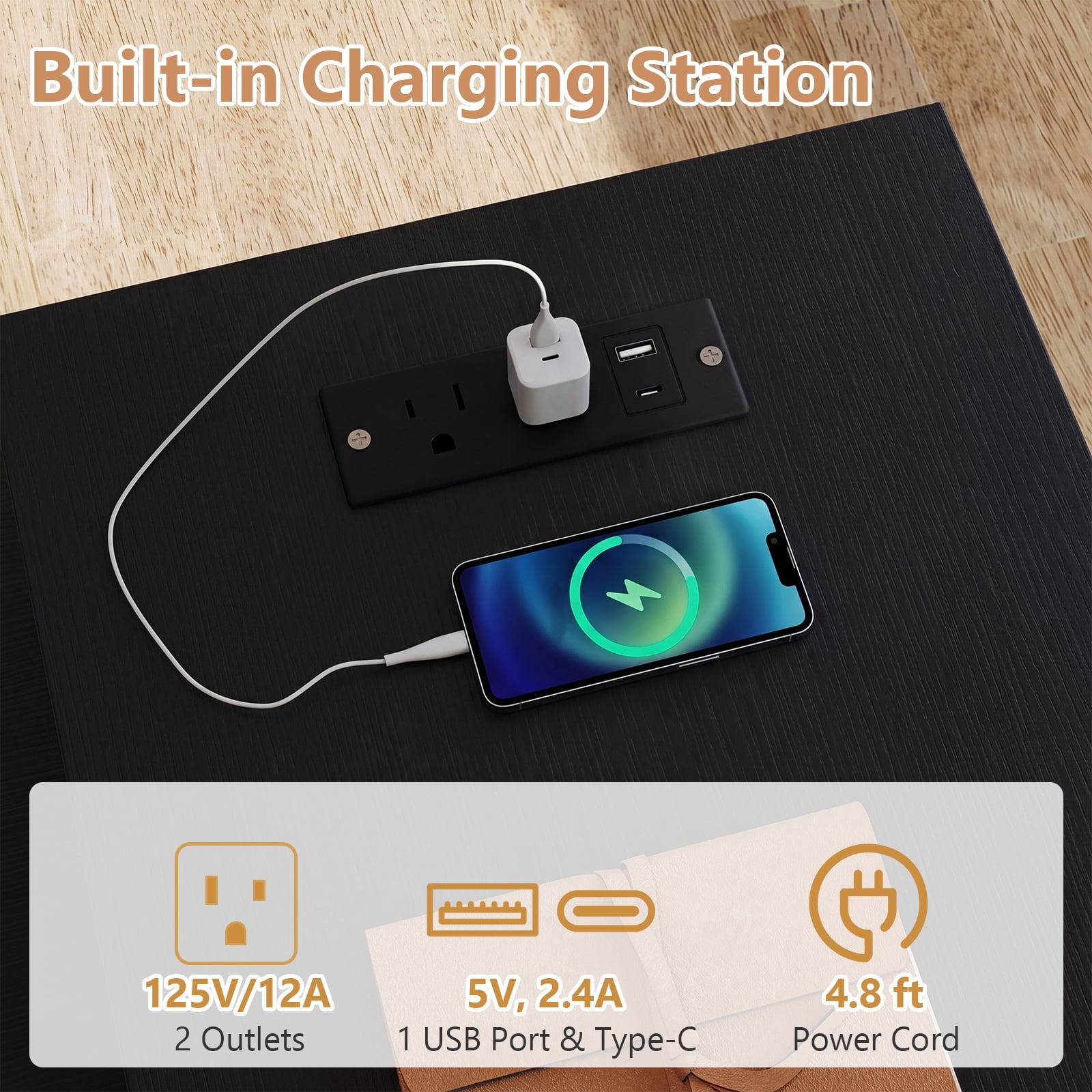 Costway L Shaped Desk with Power Outlet, Reversible Computer Desk with Monitor Stands Gray + Black