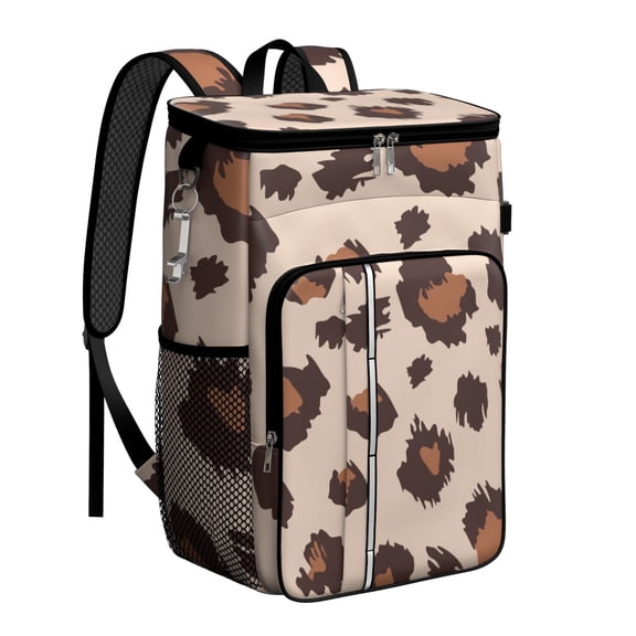 Travel Cooler Bag - Beige and Brown Of Leopard Print Camping Beer Cooler Backpack with Bottle Opener- Waterproof Insulated Picnic Backpacks - Cooler Bag for Beach