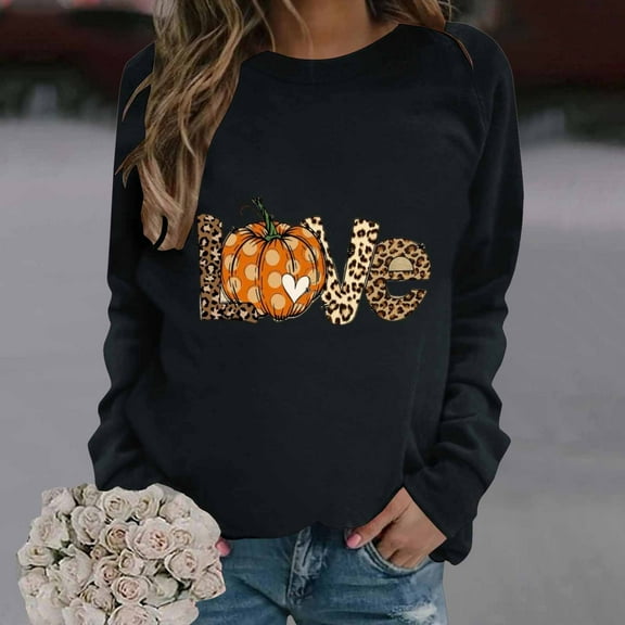 WFJCJPAF 2025 New Thanksgiving Thanksgiving Tops for Women,Thanksgiving Fashion Women's Casual Long Sleeve Printed Ladies Sweatshirts Tops,Thanksgiving Tops for Women - Black S