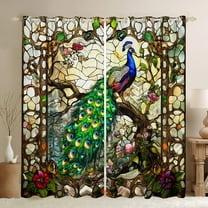 jejeloiu Cartoon Peacock Blackout Curtains Set of 2 (38x54 Each),Zoo Animal Curtains and Drapes,Rustic Flower Floral Living Room Curtains For Girls,Luxury Bedroom Decor