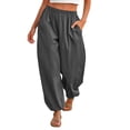 thumbnail image 3 of Yifymode Womens Balloon Pants Trendy Casual Elastic Waist Wide Leg Harem Pants Baggy Pleated Lantern Trousers, 3 of 7