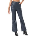 thumbnail image 4 of Allegra K Faux Leather Casual Pant for Women's High Waist Bell Bottom Flared Long PU Trouser XS Dark Blue, 4 of 6