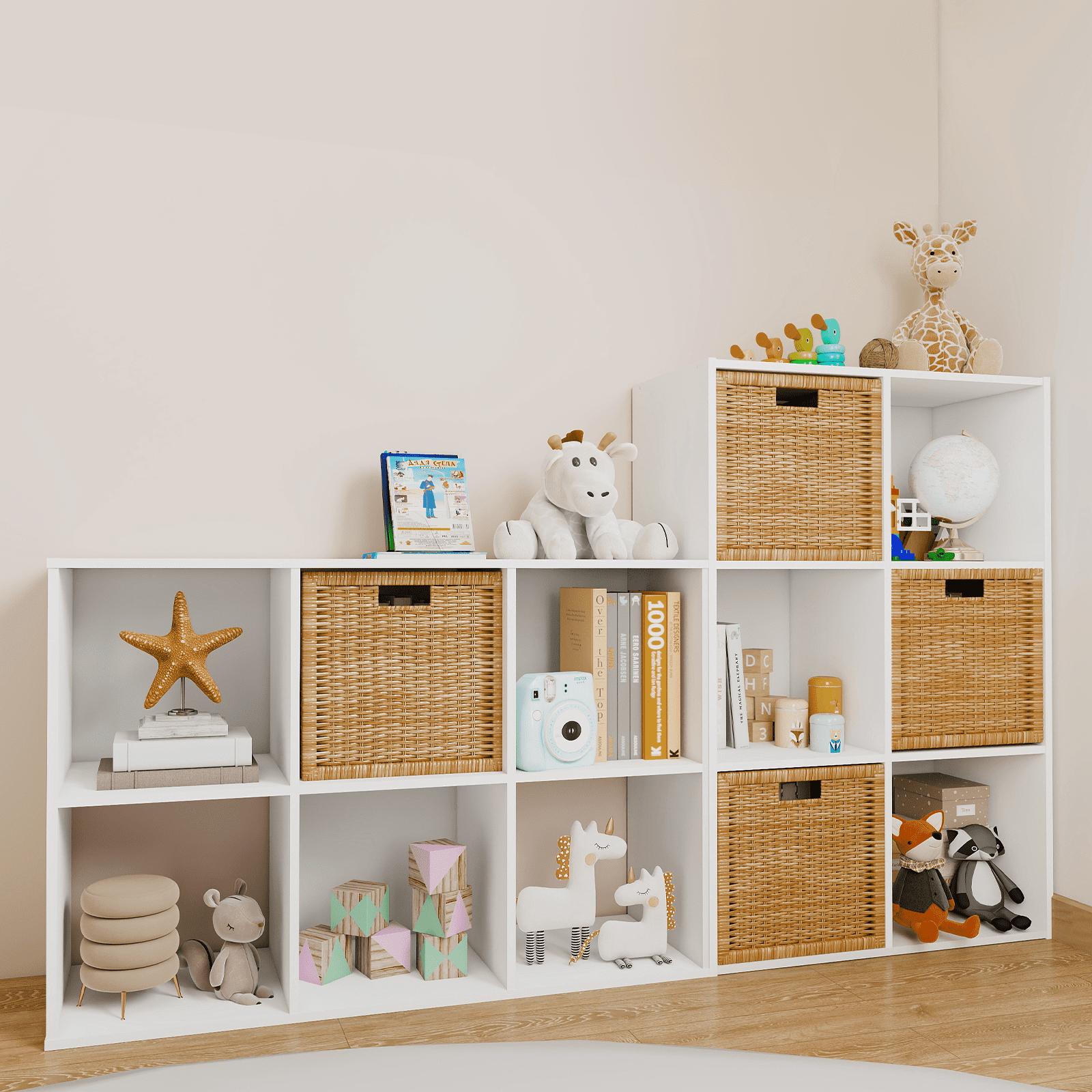 Prilinex Stackable 6 Cube Storage Organizer, Wood Cubes Shelf, Square Cubicle Bookshelf Cabinet, Open Storage Shelf for Home&Office Organization, White