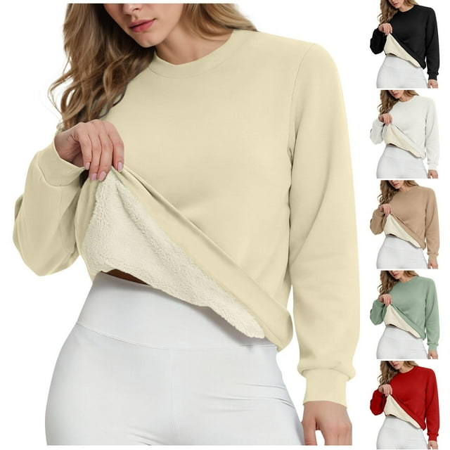 NJDVHB Hauts pour Femmes Tendance, Chandail pour Femmes, Chemises pour Femmes Mode T-shirt Uni Ample Blouse à Manches Longues Col Ras du Cou Hauts Décontractés, Vert Menthe, TG