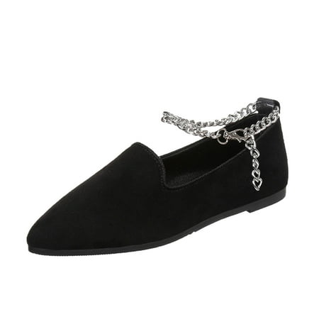 

Cathalem Ladies Fashion Solid Color Suede Pointed Ankle Buckle Shallow Flat Casual Shoes Black 42
