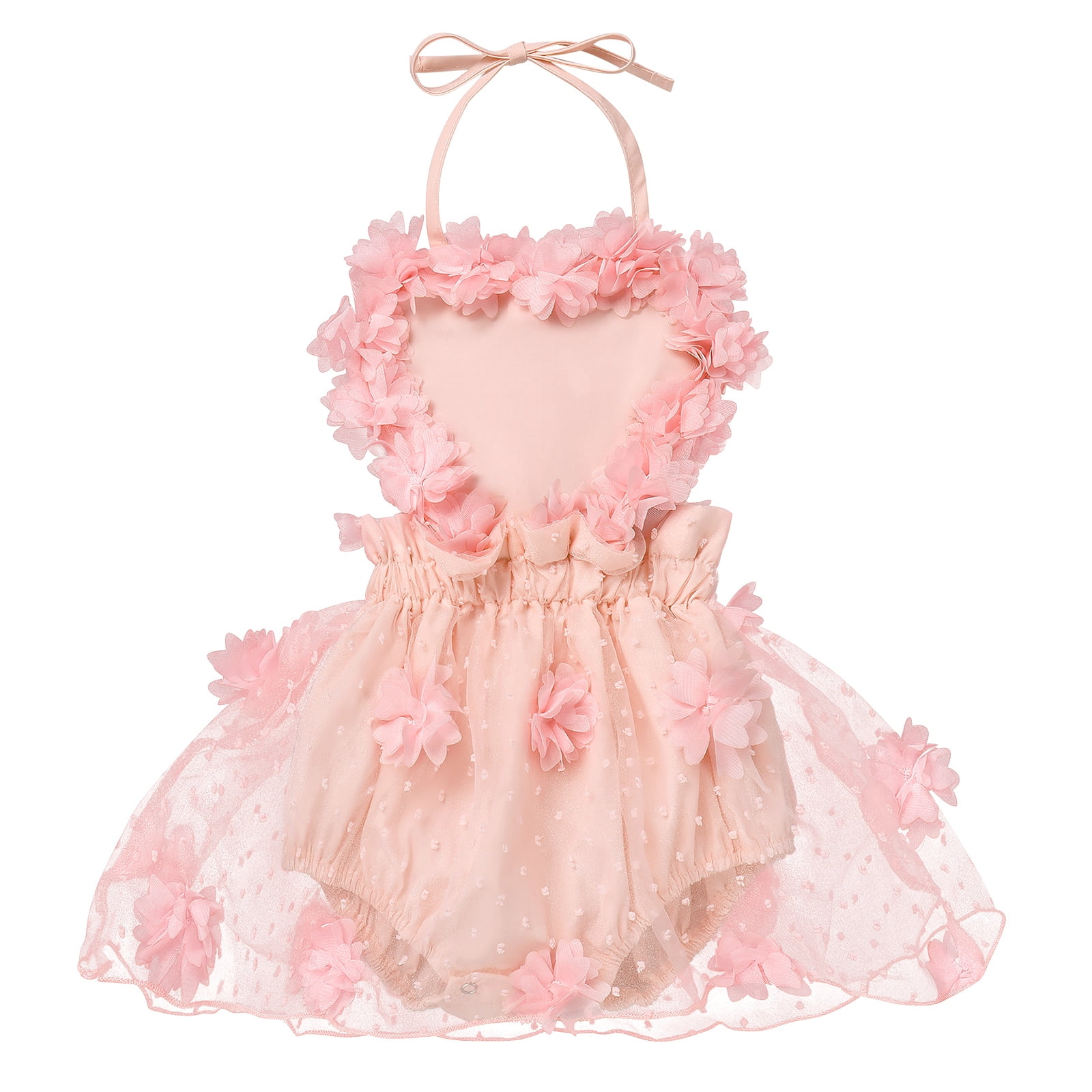 IBTOM CASTLE Baby Girl 1st Birthday Outfit Lace Tulle Romper Princess Tutu Dress Headband Shiny ONE Cake Smash Photo Shoot Clothes 12-18 Months Peach Pink Flower